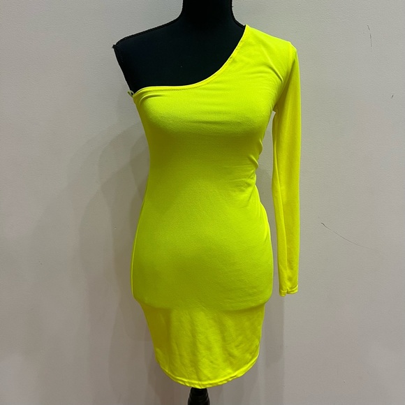 PARISIAN Neon Yellow One-Shoulder Dress - Picture 1 of 3